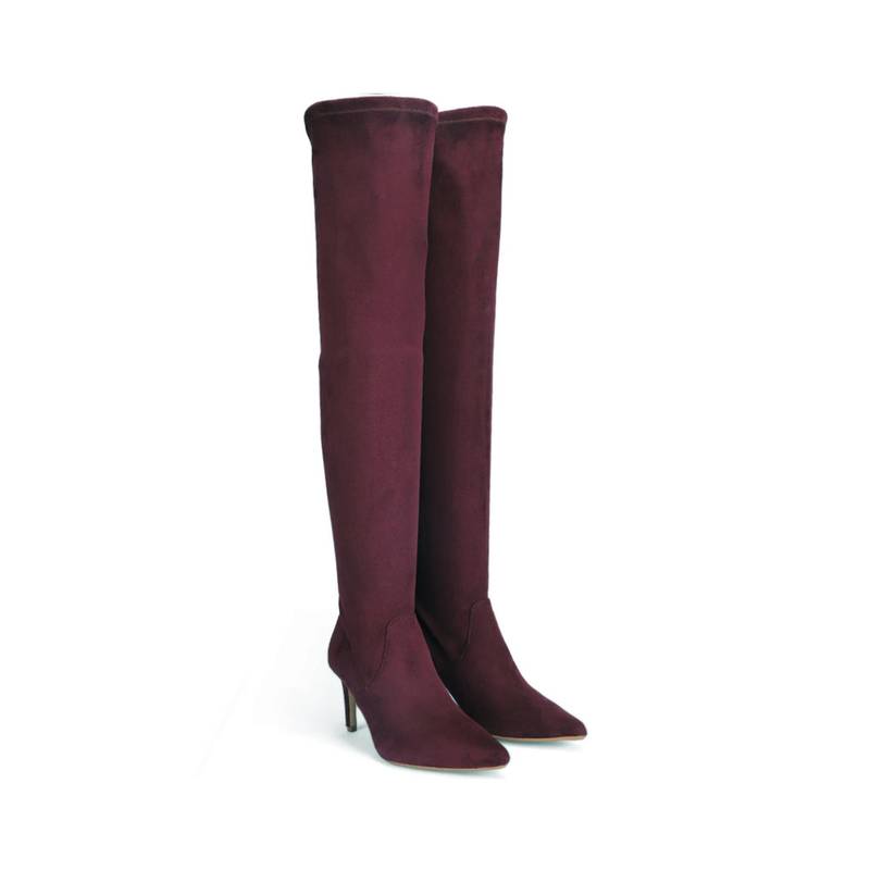 Saint G Womens Burgundy Stretch Suede Thigh Casual Boots (EURO 36)