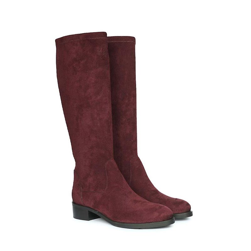 Saint G Womens Burgundy Stretch Suede Leather Knee Casual Boots (EURO 36)