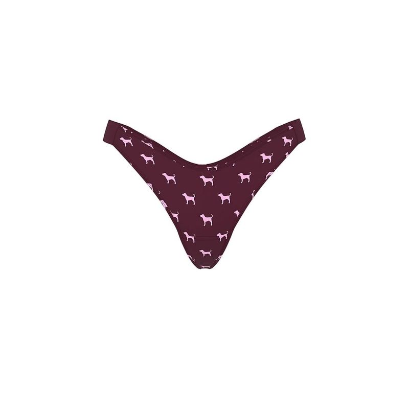 Victoria's Secret PINK Logo Cotton Shine High-Leg Thong Panty - Wine (XS)