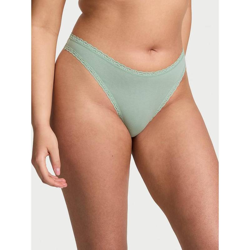 Victoria's Secret Green The Lacie Stretch Cotton Lace-Waist Thong Panty (S)