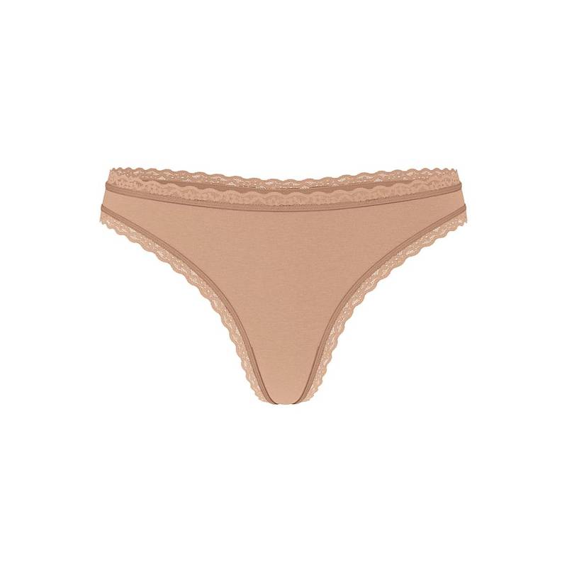 Victoria's Secret Beige The Lacie Stretch Cotton Lace-Waist Thong Panty (XS)
