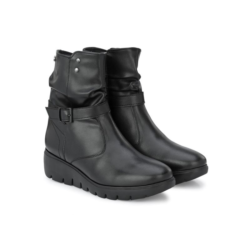 Delize Womens Black Solid Ankle Boot with Buckle Strap (EURO 36)