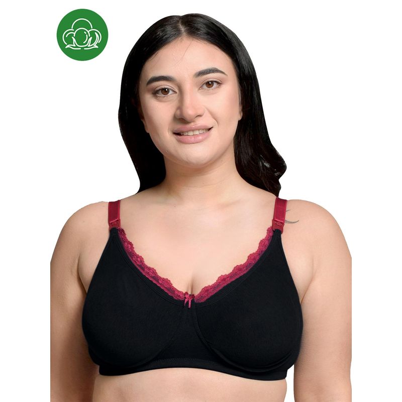 Inner Sense Black Plus Size Full Coverage Non Padded Lace Nursing Bra (34B)