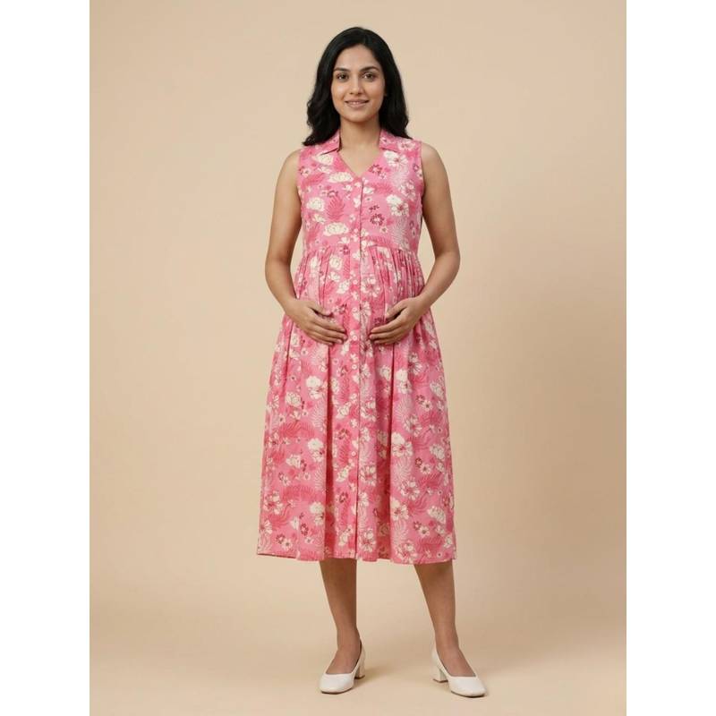 The Mom Store Blush Blossom Maternity and Nursing Sleeveless Dress (M)