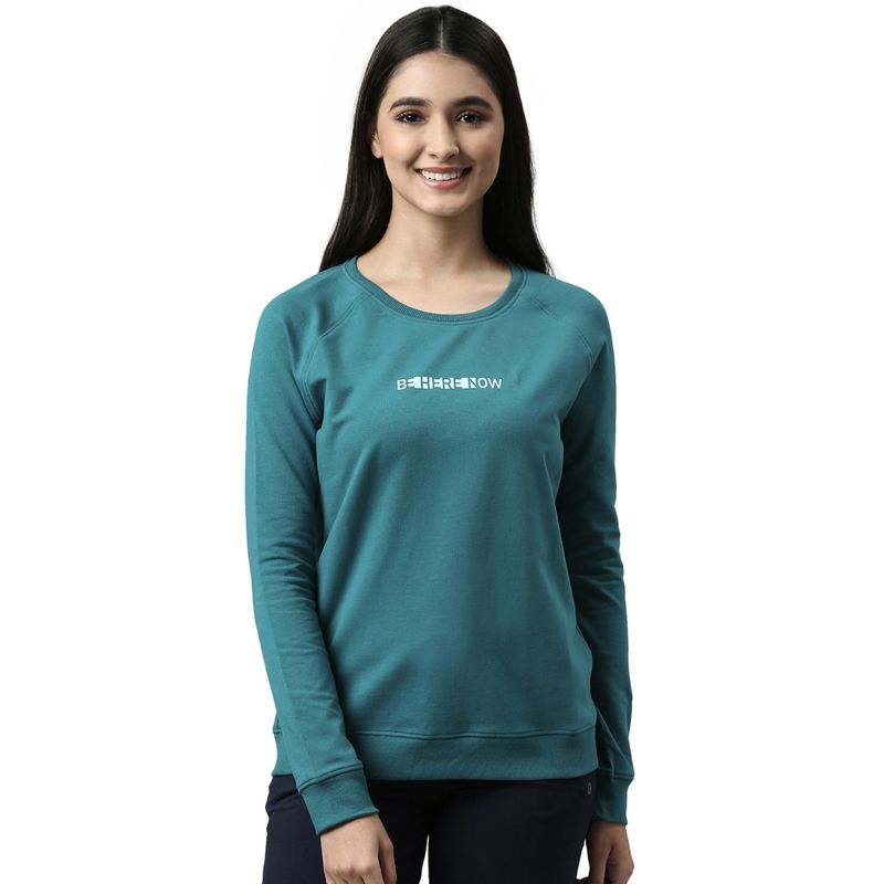 Enamor Womens Essentials E079-Long Sleeve Round Neck Relaxed Fit Sweatshirt,Green Stone (L)