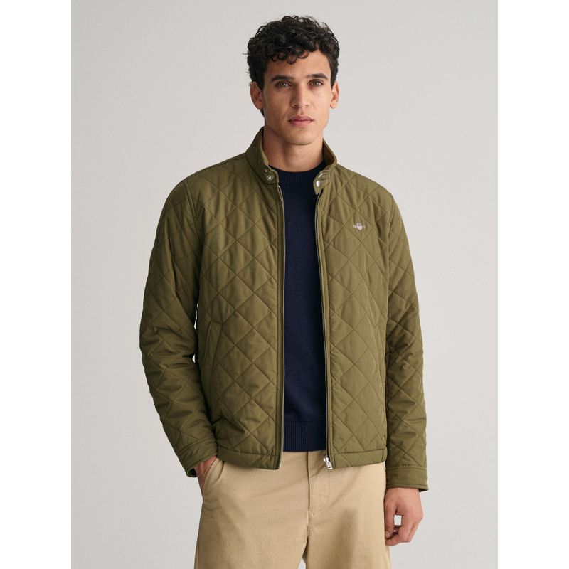 GANT Men Green Solid High Neck Full Sleeves Quilted Jacket (M)