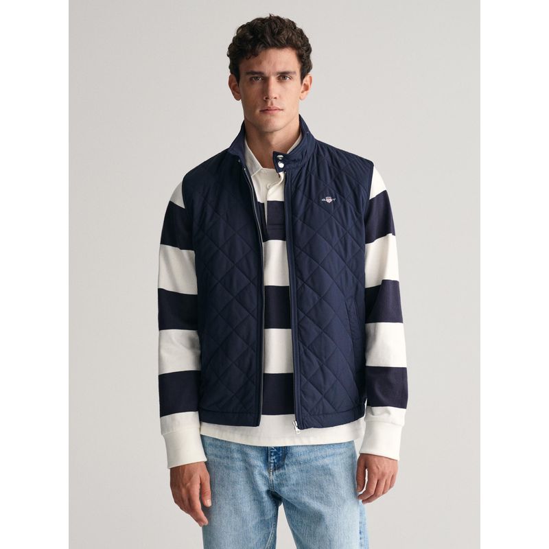 GANT Men Navy Blue Solid High Neck Sleeveless Quilted Jacket (S)