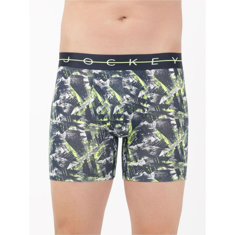 Jockey NY03 Men Super Combed Cotton Elastane Printed Boxer Brief - Navy & Neon (M)