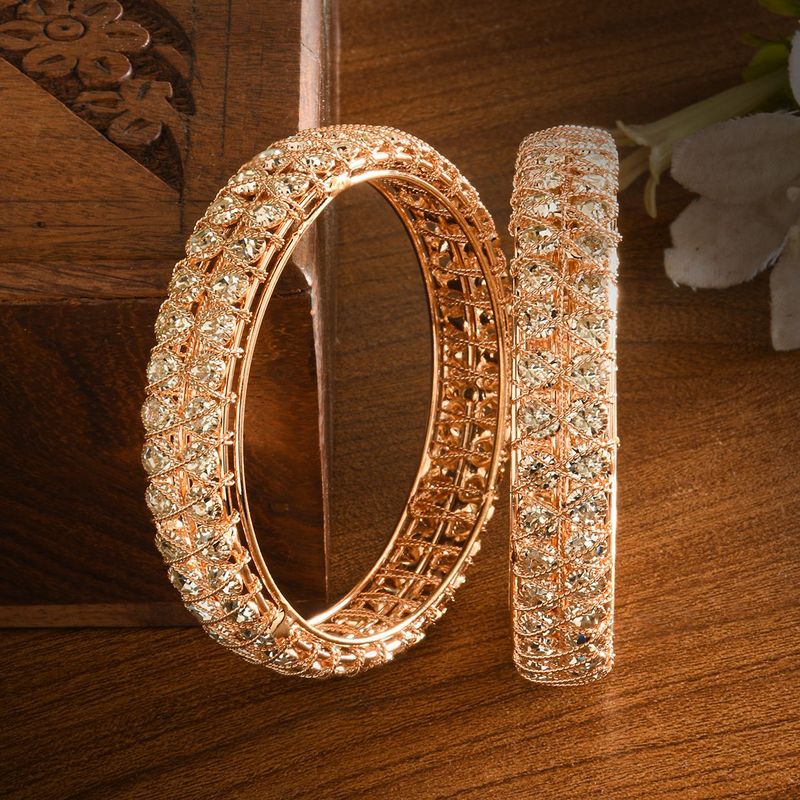 Fida Wedding Ethnic Luxurious American Diamond Gold Plated Bangle for Women (2.6)(2.6)