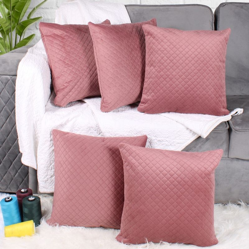STITCHNEST Both Side Quilted Velvet Cushion Cover Set of 5 Peach Buy