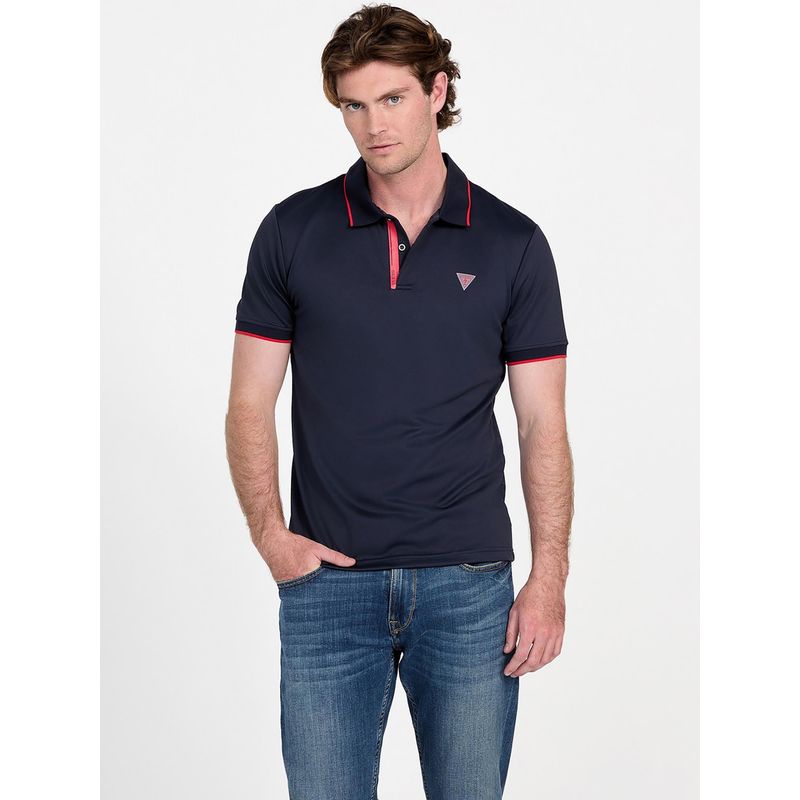 Guess Blue Solid/Plain Slim Polo T-Shirt (S)