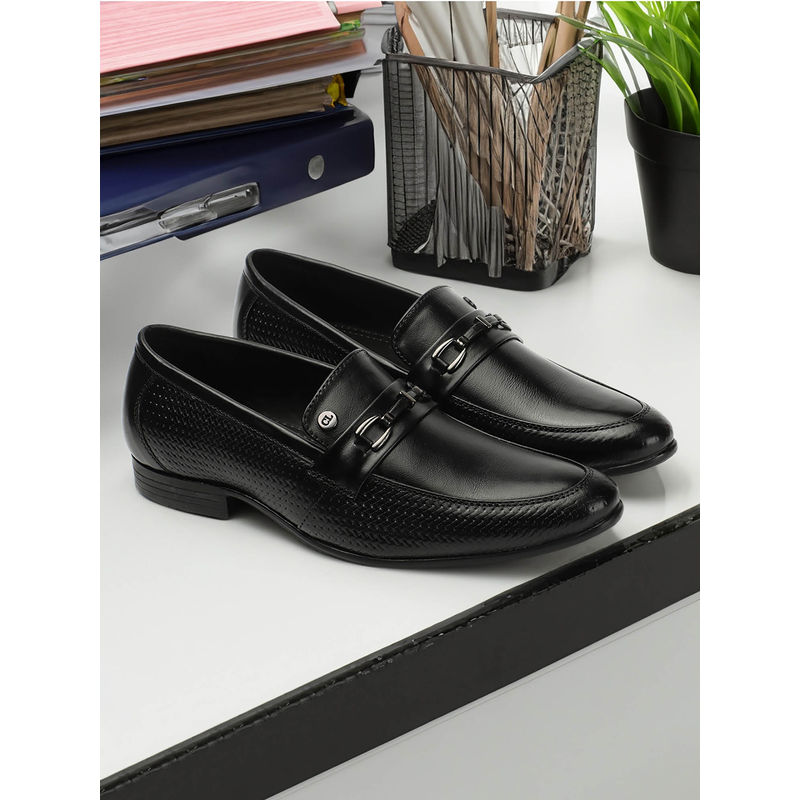 Carlton London Mens Stylish Black Color Party Wear Slip On Leather Mocassins (EURO 43)