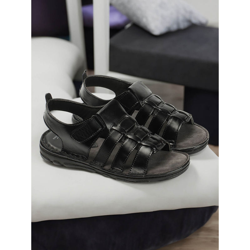 Carlton London Mens Stylish Black Color Velcro Leather Sandals (EURO 40)