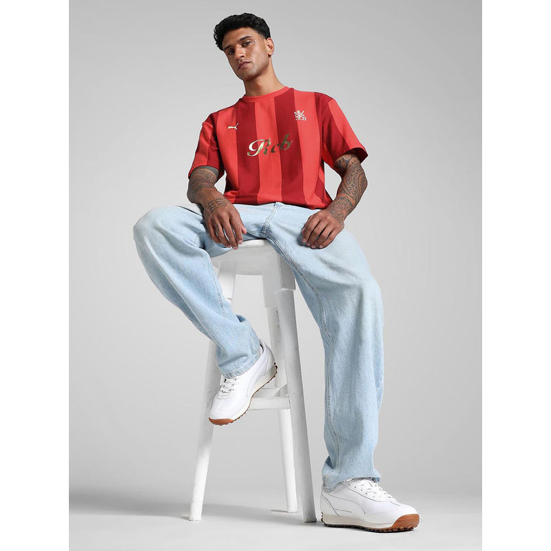 Puma x RCB Men Red Retro Striper T-Shirt (XL)