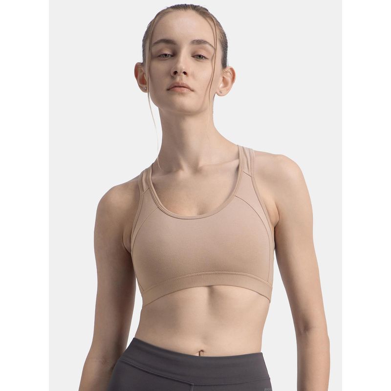 Jockey 1380 Wirefree Padded Cotton Elastane Active Bra - Mocha (M)