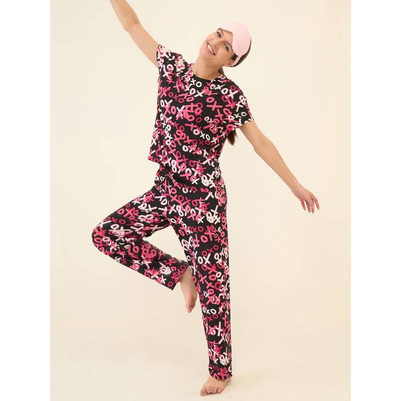 Sweet Dreams Women Printed Pyjama with T-Shirt (Set of 2) (XL)