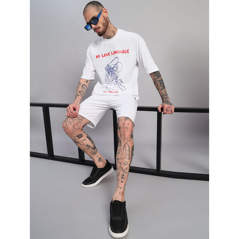 Griffel Men's White ‘My Love Language Is Pasta’ Graphic Oversized Co-Ord Set (XS)