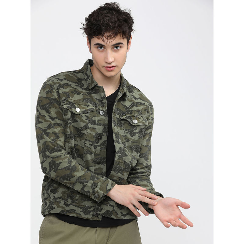 HIGHLANDER Men Olive Camouflage Tailored Jacket (M)