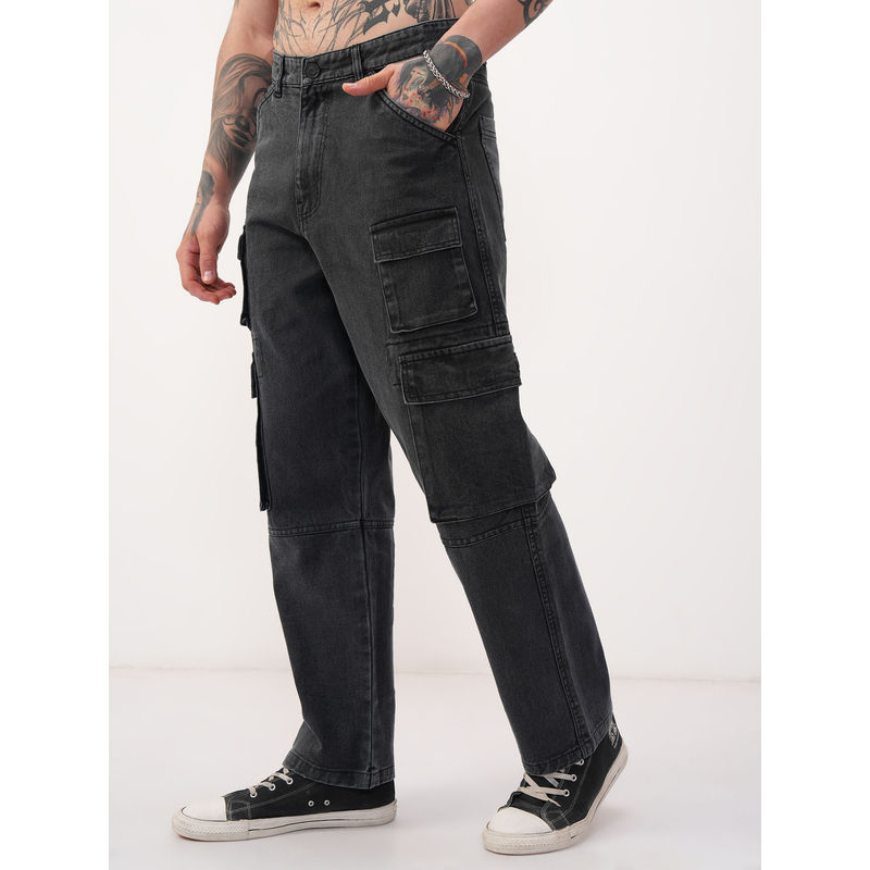 HIGHLANDER Men Grey Loose Fit Cargo Jeans (34)