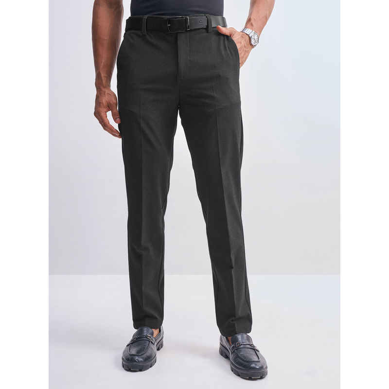 HIGHLANDER Men Grey 4 Way Lycra Super Stretch Textured Trousers (34)