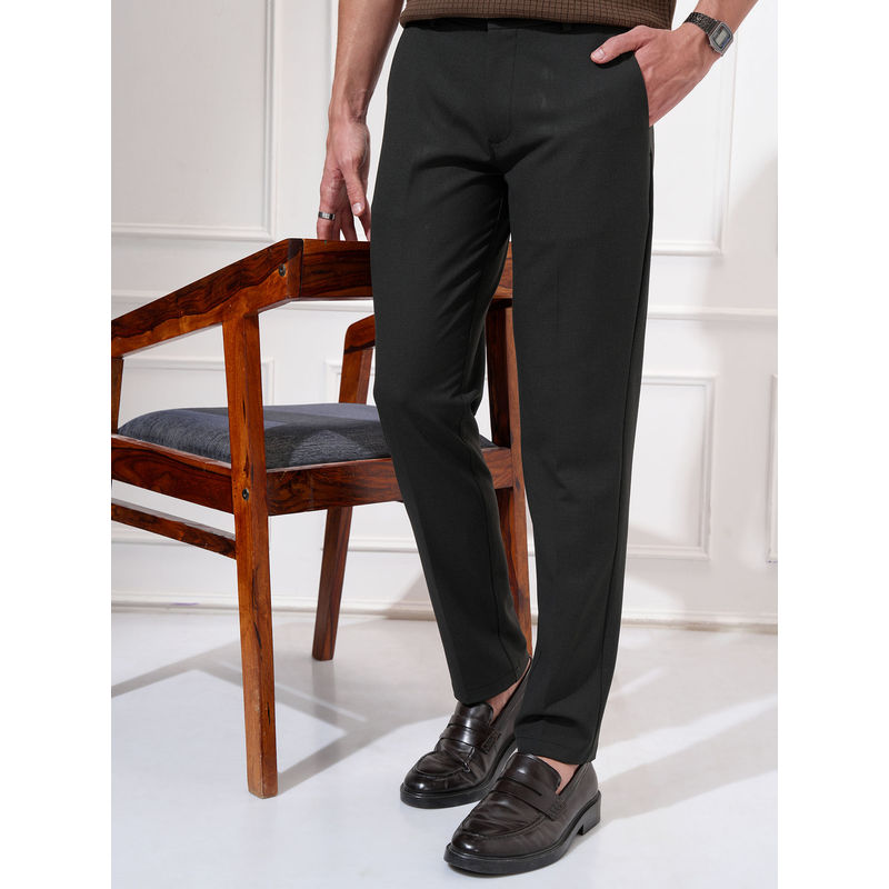 HIGHLANDER Men Black Lycra Super Stretch Micro Textured Trousers (32)