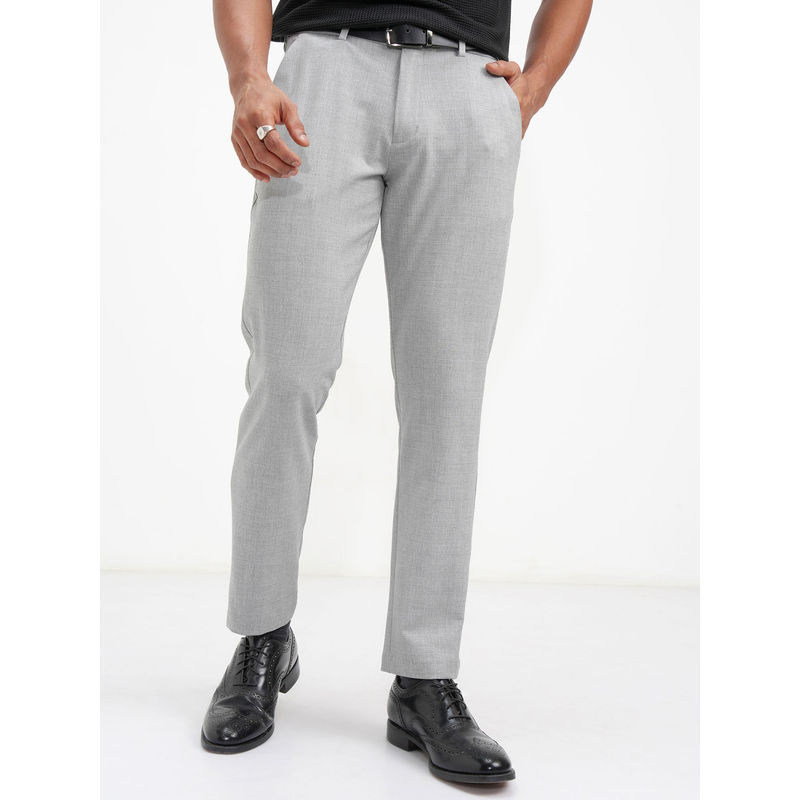 HIGHLANDER Men Grey 4 Way Lycra Super Stretch Checked Trousers (30)