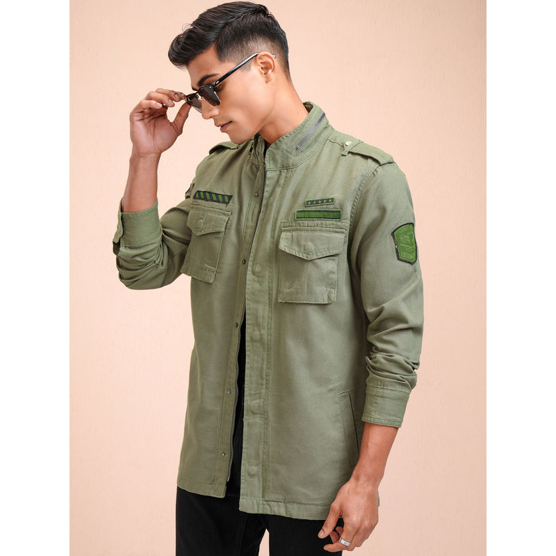 LOCOMOTIVE Men Olive Solid Tailored Shacket (M)