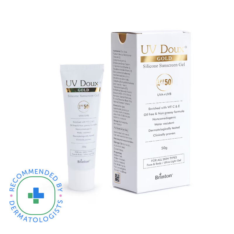 Brinton UV Doux Face & Body Sunscreen Gel With SPF 50 PA+++, Matte Finish  & Oil Free, Water Resistant With No White Cast, UVA/UVB Sun Protection
