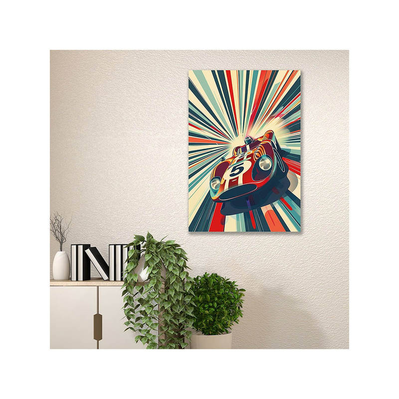 Dekorstation Retro Racer Wall Decoration Elegant Racer Car Stretched Wall Paintings (16x20 inches)