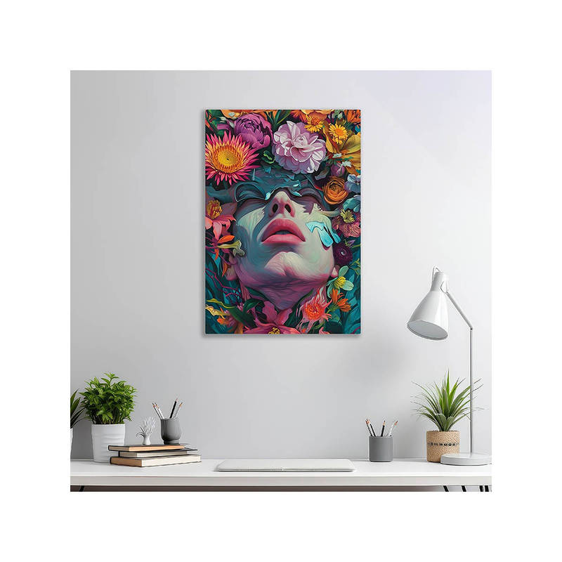 Dekorstation Colourfull Flower On Lady Face Moder Art Canvas Painting (16x20 inches)
