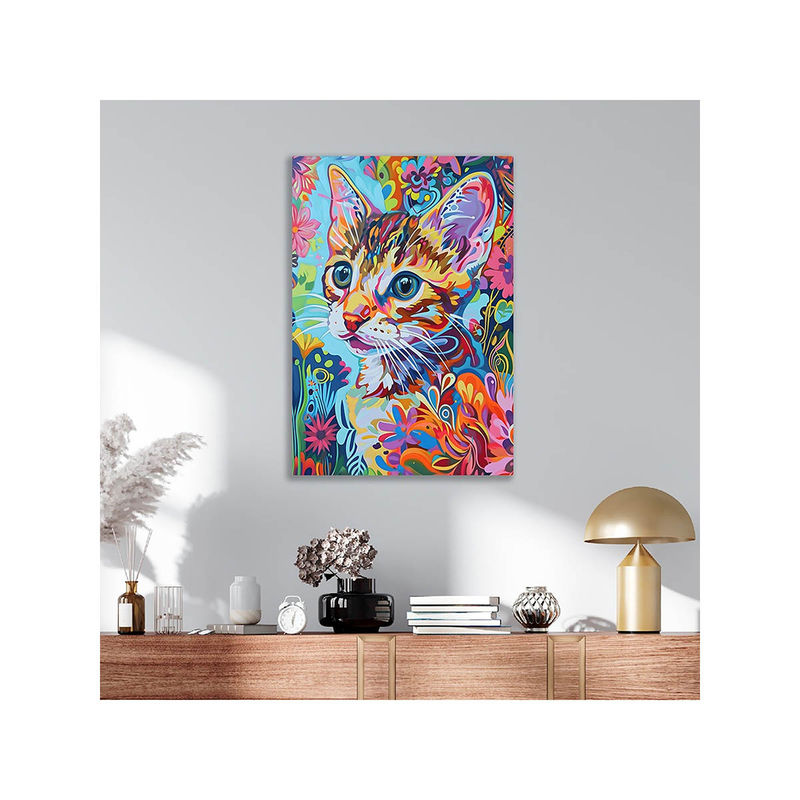 Dekorstation Colorful Cat Painting Fantasy Vibrant Abstract Wall Paintings (16x20 inches)