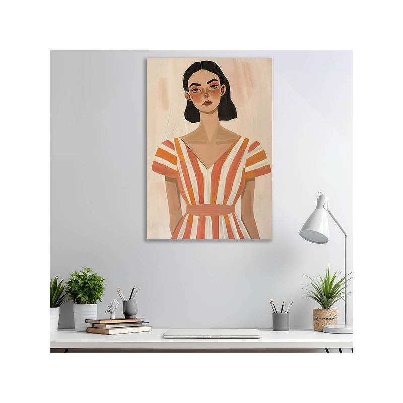 Dekorstation Modern Feminine Portrait Wall Art Minimalist Woman Illustration Painting (16x20 inches)