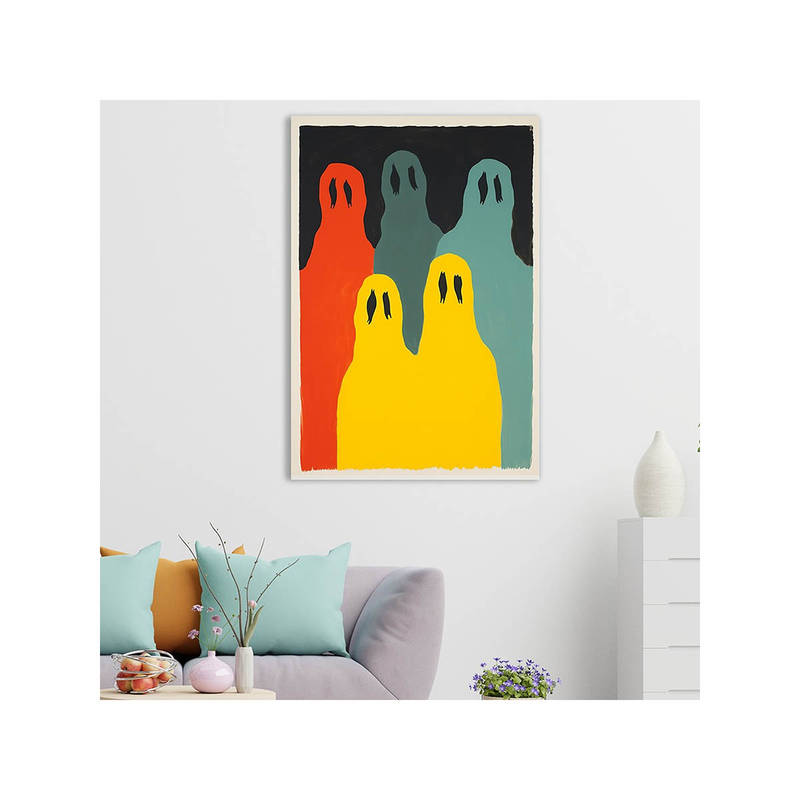Dekorstation Colorful Ghosts Abstract Modern Halloween Canvas Painting Wall Decor (16x20 inches)