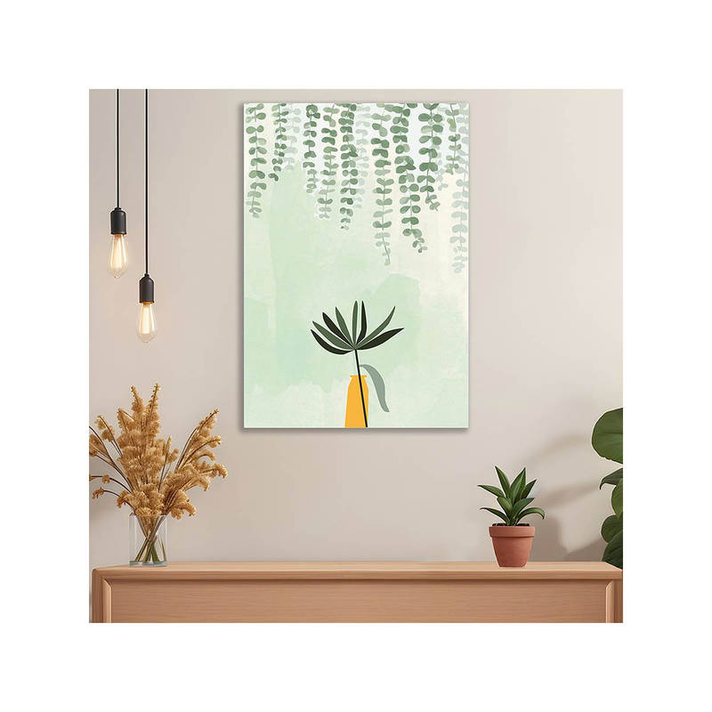 Dekorstation Minimalist Botanical Wall Art Green Leaf Plant In Vase Canvas Print (16x20 inches)