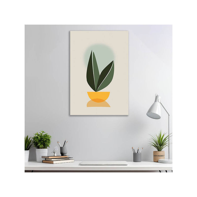 Dekorstation Modern Minimalist Plant Wall Art Abstract Green Leaves In Yellow Pot (16x20 inches)