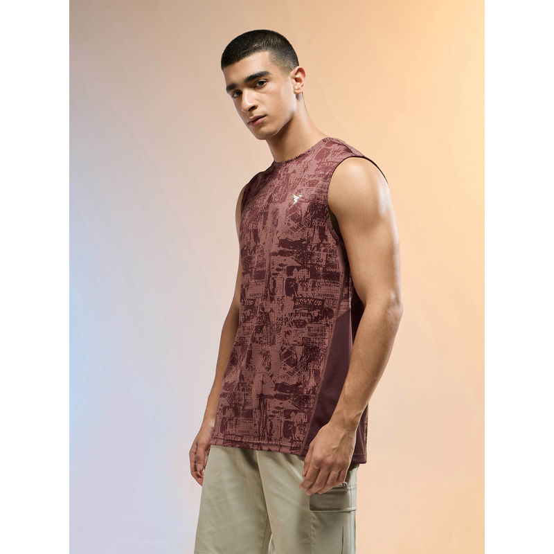 Technosport Men Brown Jacquard Slim Fit Round Neck Double Cool Sports Tank Top (M)
