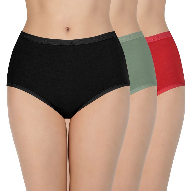 Amante Solid Three Forth Coverage High Rise Full Brief Panties Multi-Color (Pack of 3) (S)