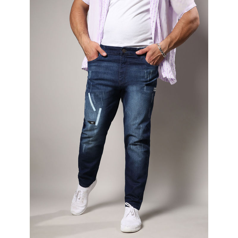 Instafab Plus Mens Navy Blue Minimal Distressed Denim Jeans (38)