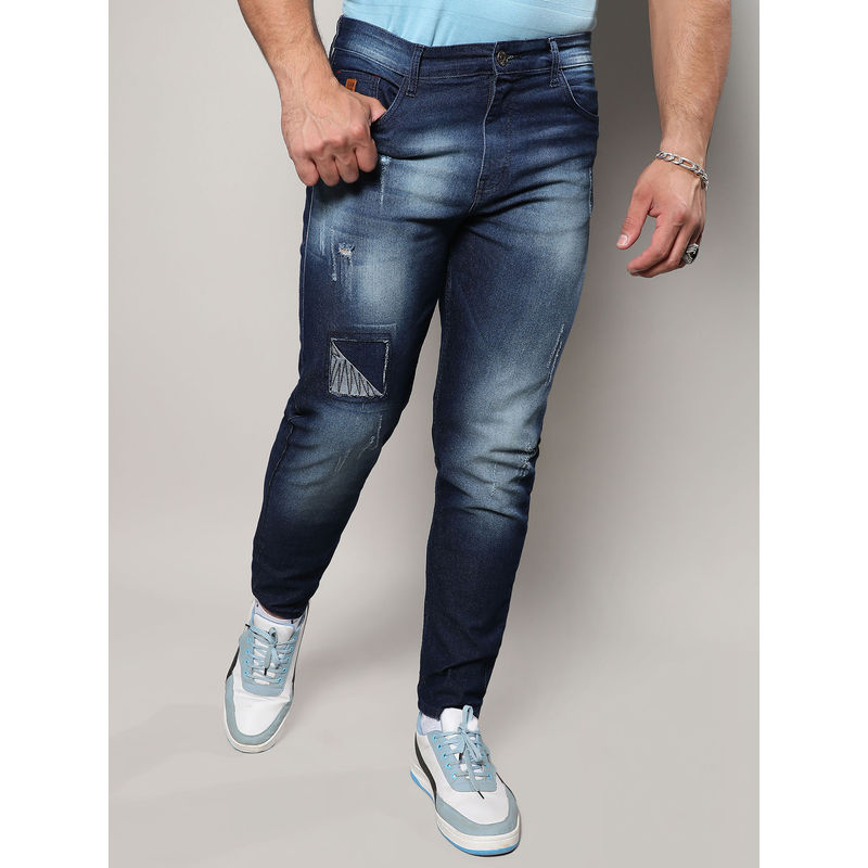 Instafab Plus Mens Navy Blue Embroidered Patched Denim Jeans (44)