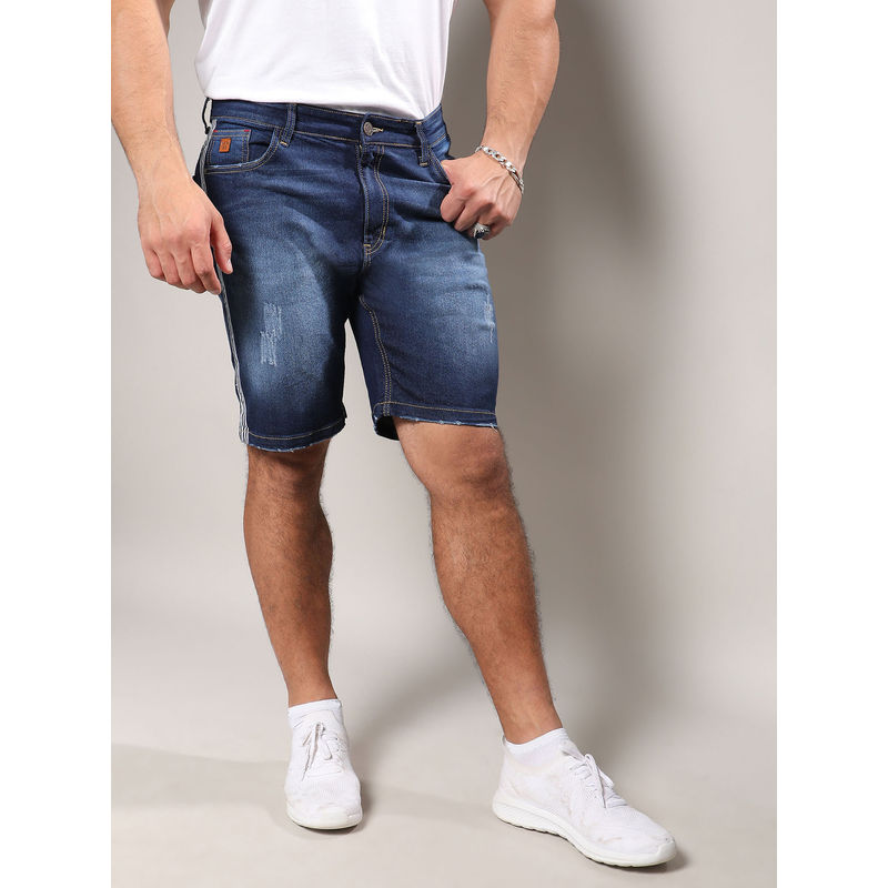 Instafab Plus Mens Dark Blue Side-Striped Denim Shorts (44)