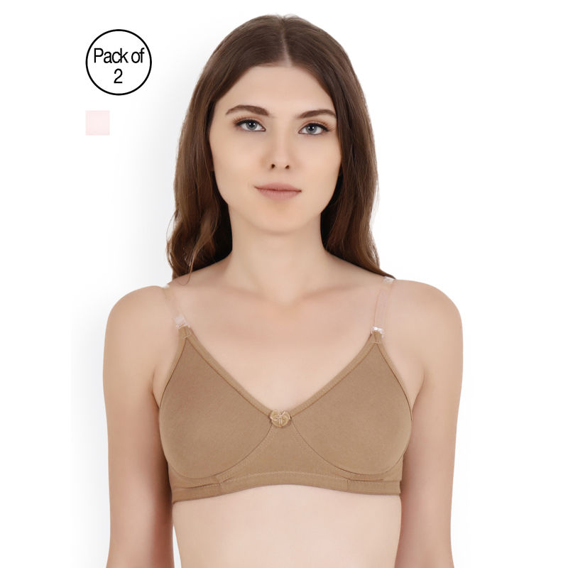 Floret Pack Of 2 Solid T Shirt Bra - Nude & Pink (38B)