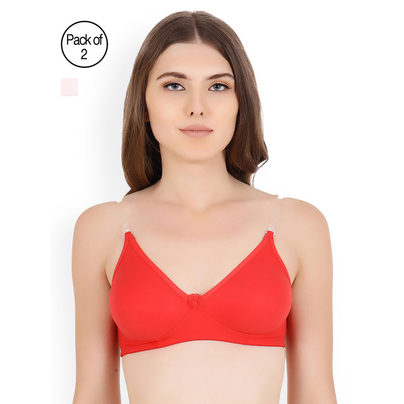 Floret Pack Of 2 Solid T Shirt Bra - Red & Pink (30B)
