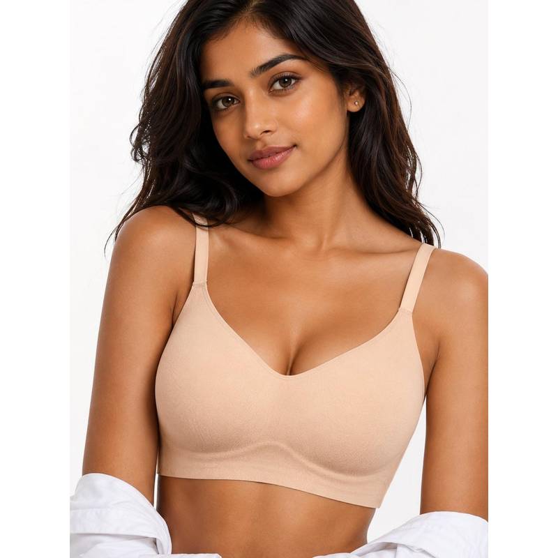 Shop The Edit Beige Seamless Wireless 3/4 Cup T-Shirt Bra (S)
