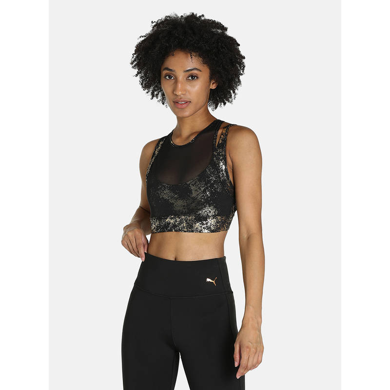 Puma Mid Impact Fashion Luxe ELLAVATE Bra Black Sports Bra (XL)