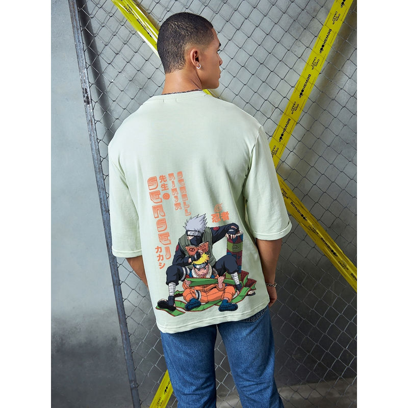 Bewakoof Heavy Duty 1.0 Official Naruto Men's Green Sensei Graphic Print Oversized T-shirt (M)