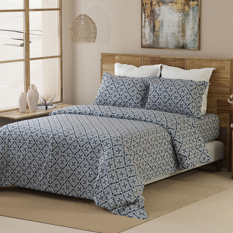Layers 100% Cotton 144 TC Titan Tile Printed Bedsheet Set (King)