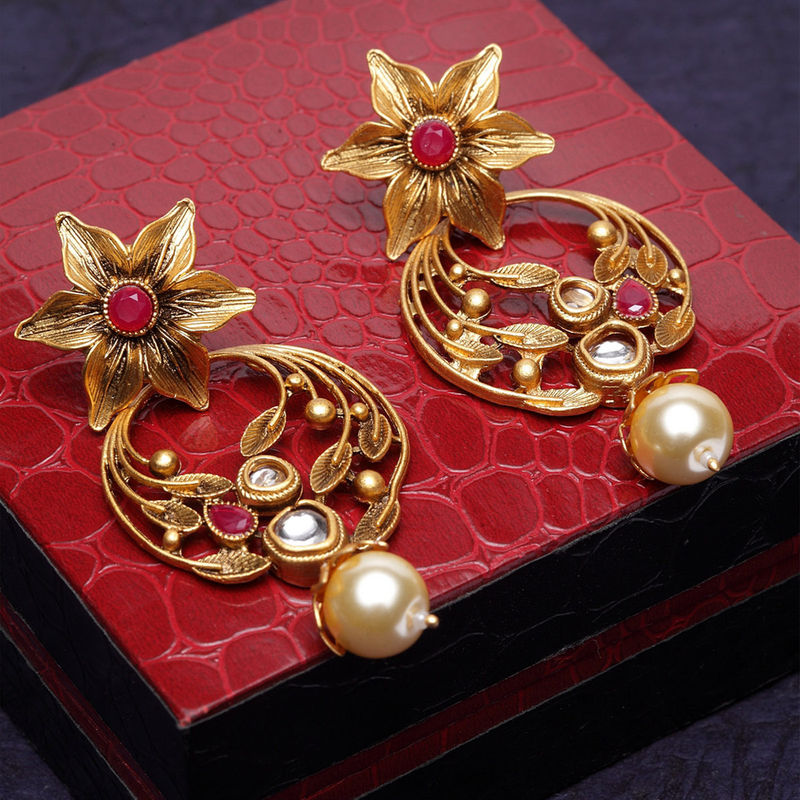 Red stone and hotsell pearl jhumkas