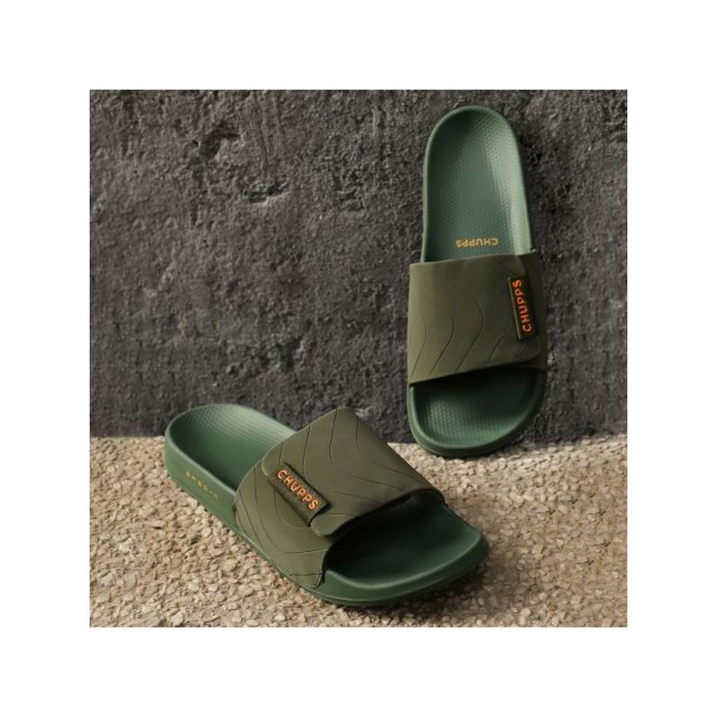 Chupps Bandwidth Sliders Men Casual Sliders Olive Green (UK 9)