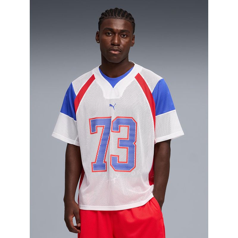 Puma Men's White Colorblock Oversized Basketball Jersey (L)