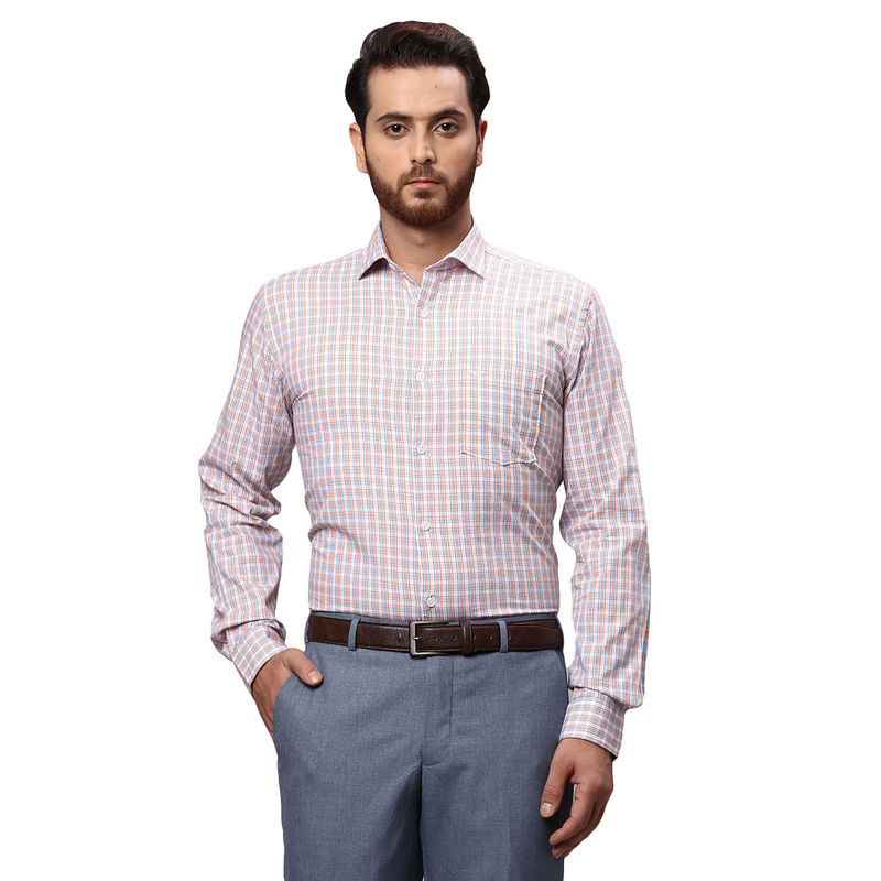 Park Avenue Slim Fit Checkered Orange Formal Shirt (39)